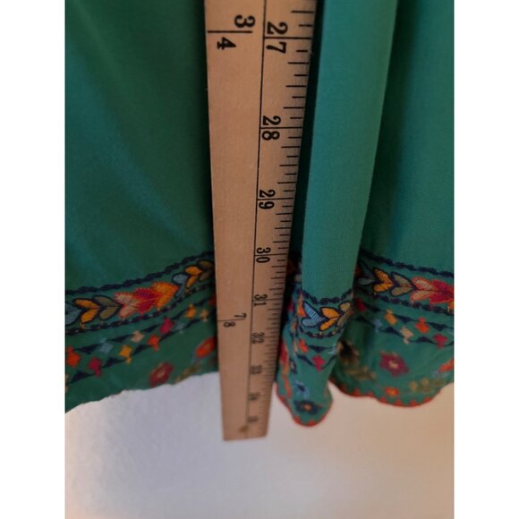 Savanna Jane Womens Embroidered Boho Tunic Dress Green Floral V-Neck  L - Picture 10 of 10